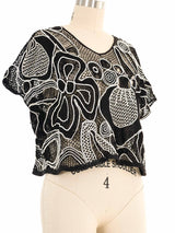 Black Pieced Floral Crochet Crop Top Top arcadeshops.com
