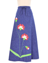 1970s Reversible Applique Flower Chambray Skirt Bottom arcadeshops.com