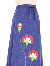 1970s Reversible Applique Flower Chambray Skirt Bottom arcadeshops.com