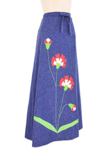 1970s Reversible Applique Flower Chambray Skirt Bottom arcadeshops.com