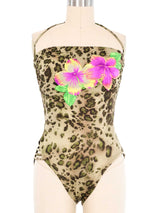 Floral Animal Print Halter Swimsuit Suit arcadeshops.com