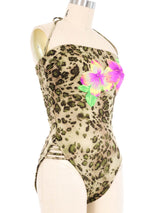 Floral Animal Print Halter Swimsuit Suit arcadeshops.com