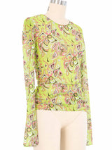 Emilio Pucci Printed Mesh Long Sleeve Top Top arcadeshops.com