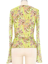 Emilio Pucci Printed Mesh Long Sleeve Top Top arcadeshops.com