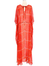 1970s Sheer Orange Paisley Caftan Dress arcadeshops.com