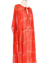 1970s Sheer Orange Paisley Caftan Dress arcadeshops.com