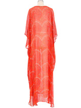 1970s Sheer Orange Paisley Caftan Dress arcadeshops.com