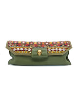 Alexander McQueen Embellished Sage Green Leather Clutch Accessory arcadeshops.com