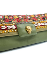 Alexander McQueen Embellished Sage Green Leather Clutch Accessory arcadeshops.com