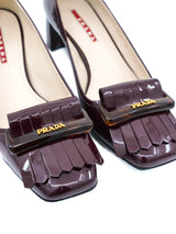 Prada Burgundy Kiltie Block Heel Loafers, 36 Accessory arcadeshops.com