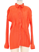 Issey Miyake Orange Wrinkle Pleated Blouse Top arcadeshops.com