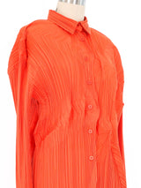 Issey Miyake Orange Wrinkle Pleated Blouse Top arcadeshops.com