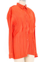 Issey Miyake Orange Wrinkle Pleated Blouse Top arcadeshops.com