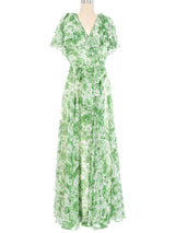 1970s Adele Simpson Floral Chiffon Flutter Gown Dress arcadeshops.com