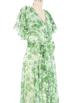 1970s Adele Simpson Floral Chiffon Flutter Gown Dress arcadeshops.com