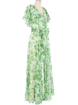 1970s Adele Simpson Floral Chiffon Flutter Gown Dress arcadeshops.com