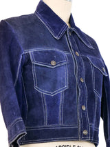 Cropped Navy Suede Jacket Jacket arcadeshops.com