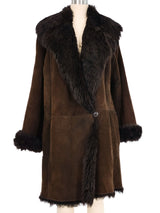 Yves Saint Laurent Brown Suede Shearling Coat Outerwear arcadeshops.com