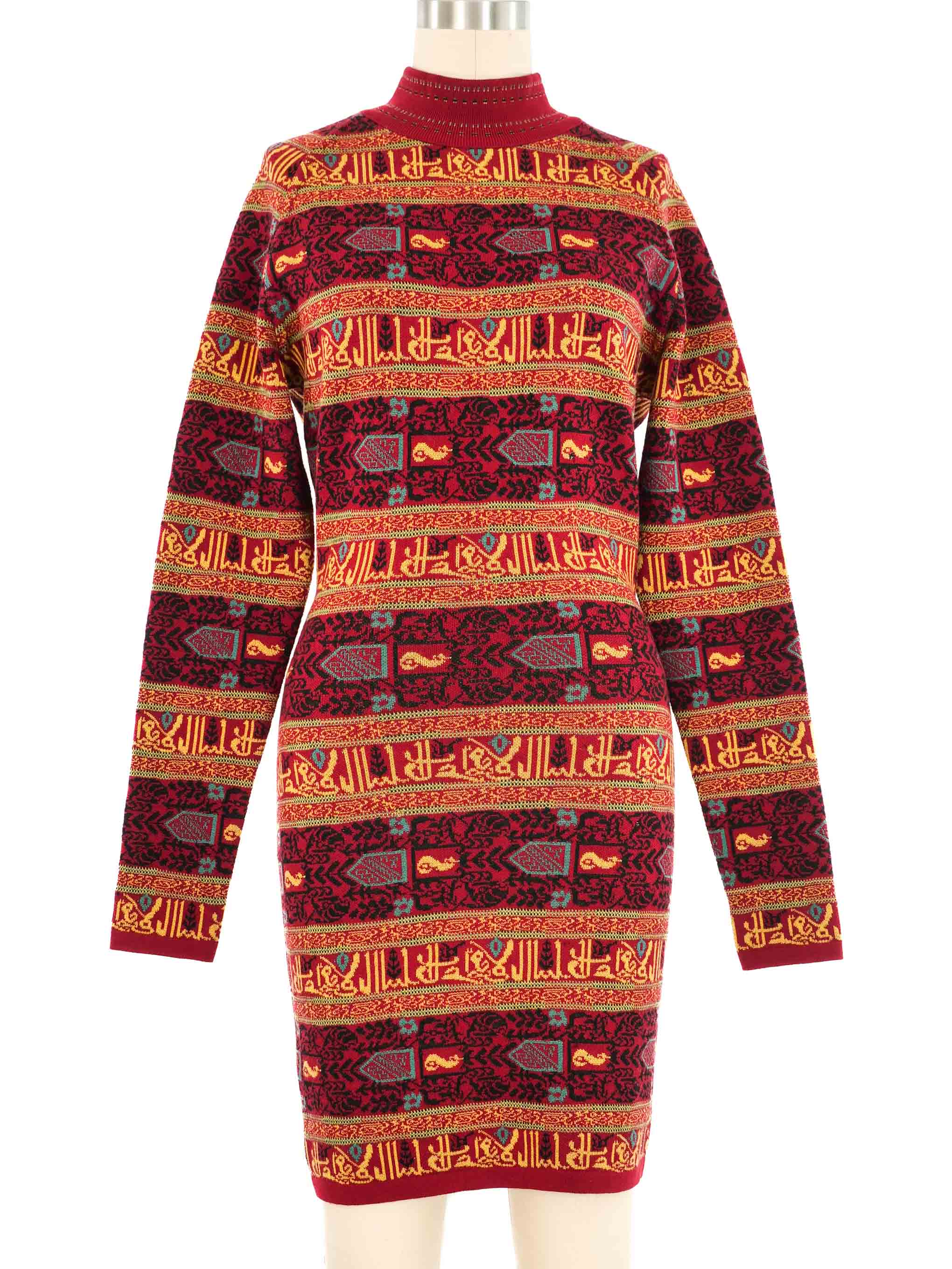 1990 Alaia Arabic Script Mock Neck Sweater Dress 1990 Alaia Arabic Script Mock Neck Sweater Dress