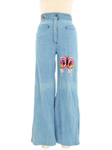 1970s Rainbow Butterfly Embroidered Bell Bottoms Bottom arcadeshops.com