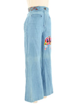 1970s Rainbow Butterfly Embroidered Bell Bottoms Bottom arcadeshops.com