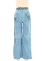 1970s Rainbow Butterfly Embroidered Bell Bottoms Bottom arcadeshops.com