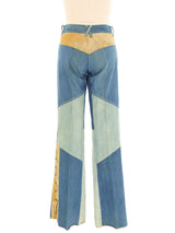 1970s Patchwork Denim and Suede Jeans Bottom arcadeshops.com