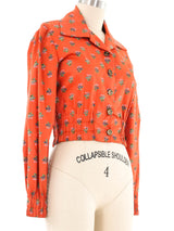 1970s Burnt Orange Cropped Floral Blouse Top arcadeshops.com