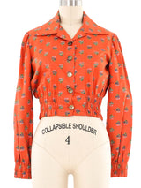 1970s Burnt Orange Cropped Floral Blouse Top arcadeshops.com