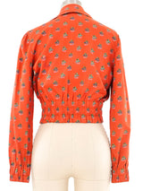 1970s Burnt Orange Cropped Floral Blouse Top arcadeshops.com