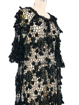 Black Floral Pom Pom Crochet Mini Dress Dress arcadeshops.com