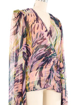 Missoni Wide Sleeve Printed Chiffon Wrap Top Top arcadeshops.com