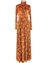 1970s Velvet Floral Maxi Dress Dress arcadeshops.com