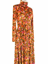 1970s Velvet Floral Maxi Dress Dress arcadeshops.com