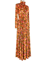 1970s Velvet Floral Maxi Dress Dress arcadeshops.com