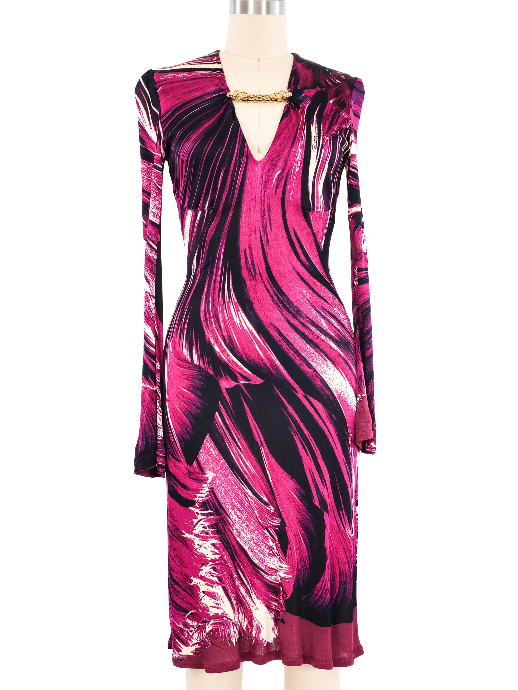 2008 Roberto Cavalli Pink Brushstroke Jersey Dress