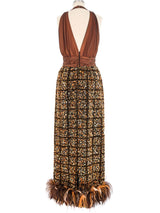 1970s Alfred Bosand Feather Trimmed Tweed Gown Dress arcadeshops.com