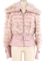 Pink Fur Trimmed Ostrich Leather Jacket Jacket arcadeshops.com