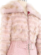 Pink Fur Trimmed Ostrich Leather Jacket Jacket arcadeshops.com