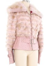 Pink Fur Trimmed Ostrich Leather Jacket Jacket arcadeshops.com
