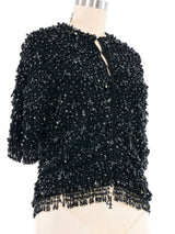 1960s Beaded Fringed Knit Top Top arcadeshops.com