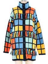 Escada Fringed Colorblock Windowpane Cardigan Jacket arcadeshops.com
