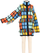 Escada Fringed Colorblock Windowpane Cardigan Jacket arcadeshops.com