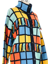 Escada Fringed Colorblock Windowpane Cardigan Jacket arcadeshops.com