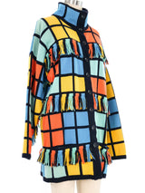 Escada Fringed Colorblock Windowpane Cardigan Jacket arcadeshops.com