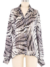 Escada Grey Animal Print Sheer Silk Blouse Top arcadeshops.com