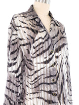 Escada Grey Animal Print Sheer Silk Blouse Top arcadeshops.com