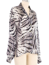 Escada Grey Animal Print Sheer Silk Blouse Top arcadeshops.com