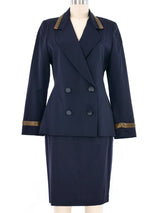 Escada Bead Trimmed Navy Skirt Suit Suit arcadeshops.com
