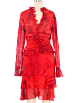Escada Red Floral Ruffle Skirt Ensemble Suit arcadeshops.com